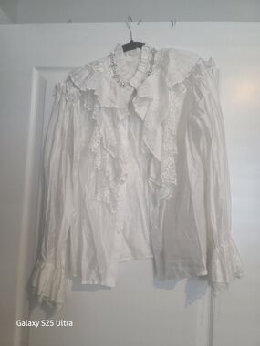 Vintage-Inspired White Ruffled Women's Blouse